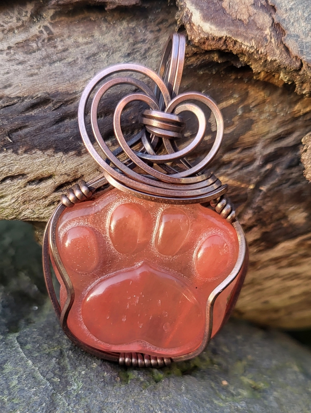 Pink Quartz Puppy Paw Print Pendant Necklace